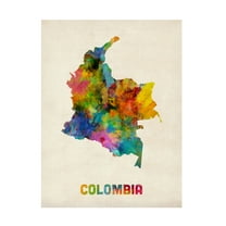 Trademark Fine Art Michael Tompsett Colombia Watercolor Map Canvas Wall Art - 14x19