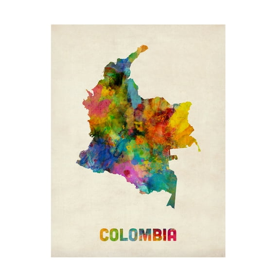 Trademark Fine Art Michael Tompsett Colombia Watercolor Map Canvas Wall Art - 14x19