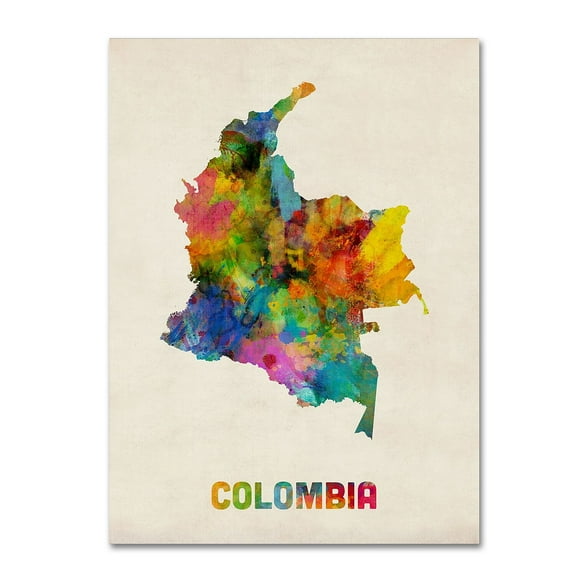 Trademark Fine Art Michael Tompsett Colombia Watercolor Map Canvas Wall Art - 24x32