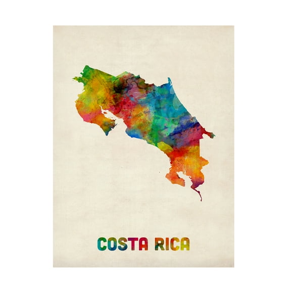 Trademark Fine Art Michael Tompsett Costa Rica Watercolor Map Canvas Wall Art - 18x24