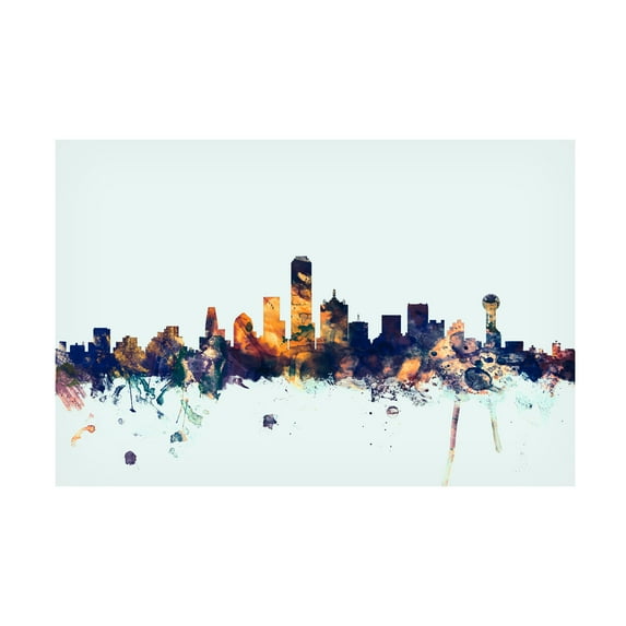 Trademark Fine Art Michael Tompsett Dallas Texas Skyline Blue Canvas Wall Art - 22x32