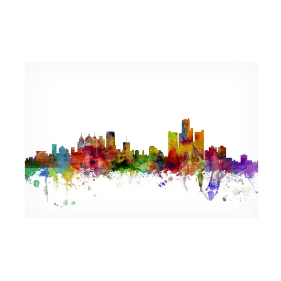 Trademark Fine Art Michael Tompsett Detroit Michigan Skyline Canvas Wall Art - 22x32