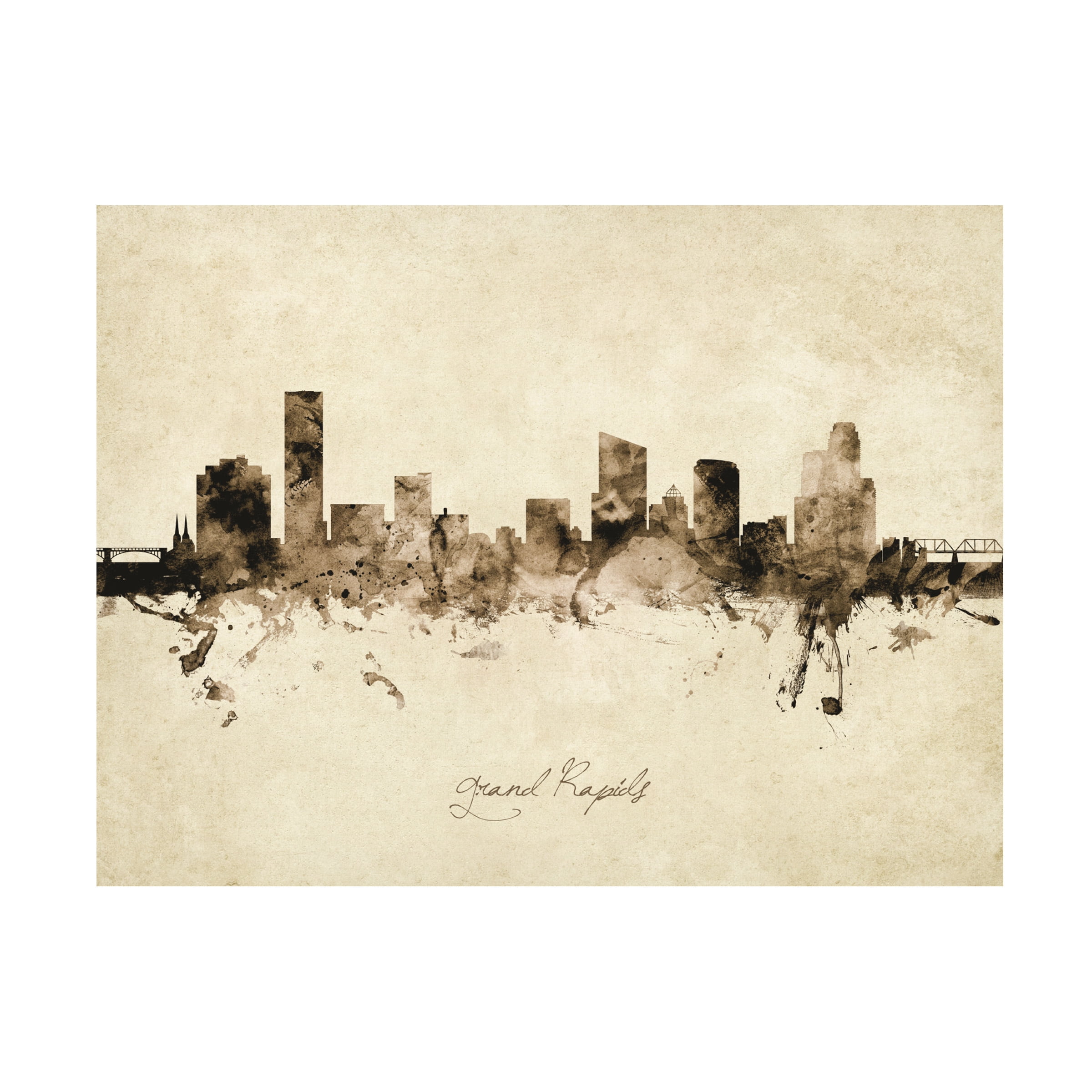 Michael Tompsett 'Grand Rapids Michigan Skyline Vintage' Canvas Art