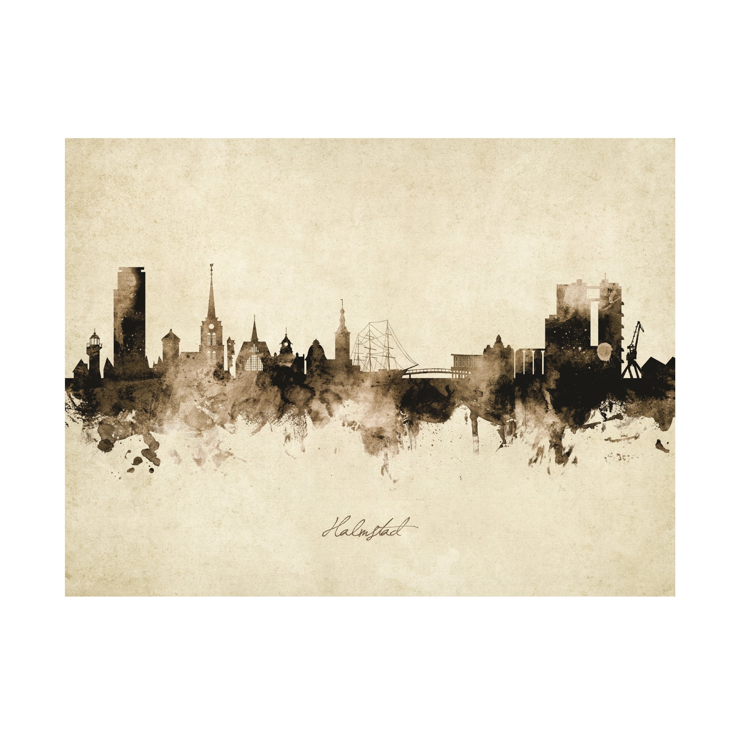 Michael Tompsett 'Halmstad Sweden Skyline Vintage' Canvas Art