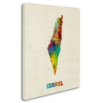 Trademark Fine Art 	Michael Tompsett 	 Israel Watercolor Map Canvas Wall Art - 14x19