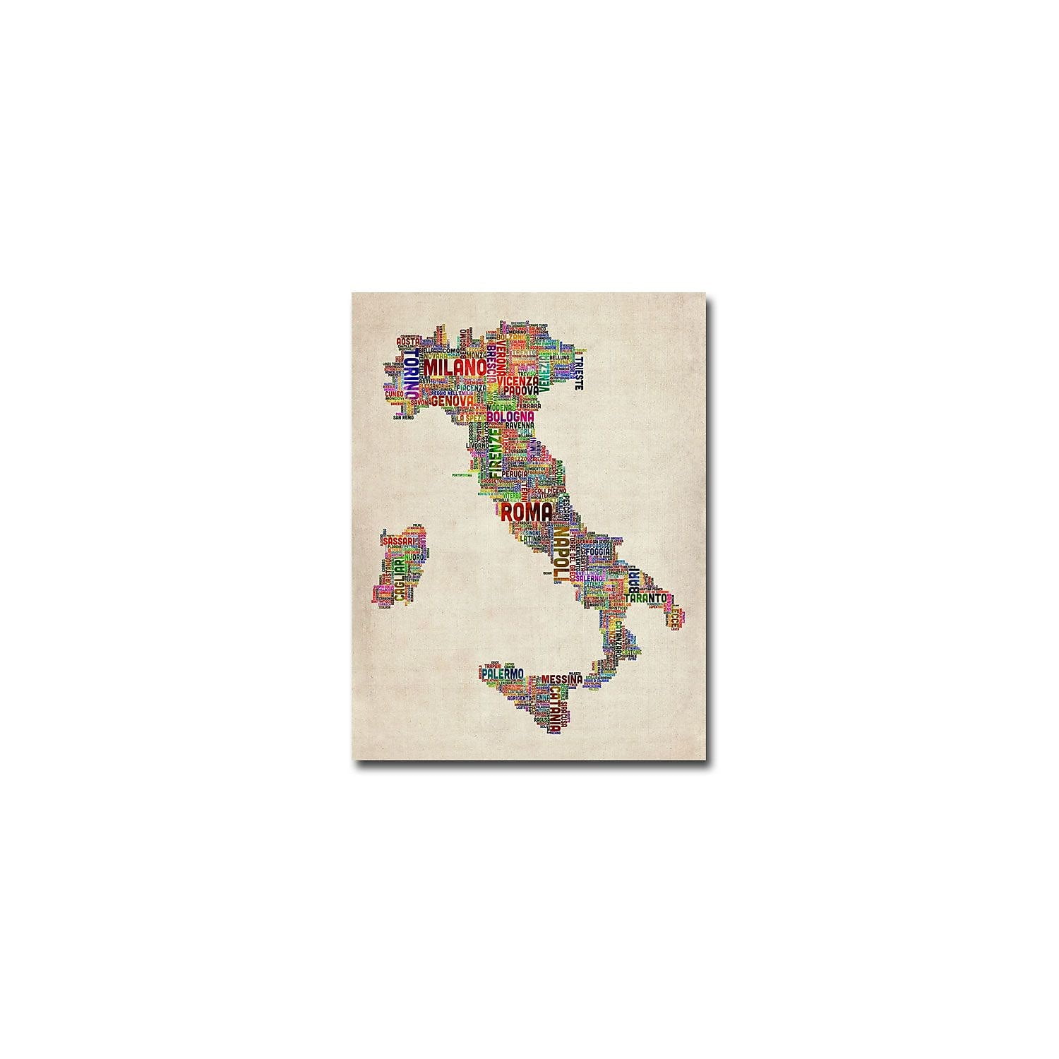 Italy II Multicolor Typography Map Canvas Art, 32" x 24"