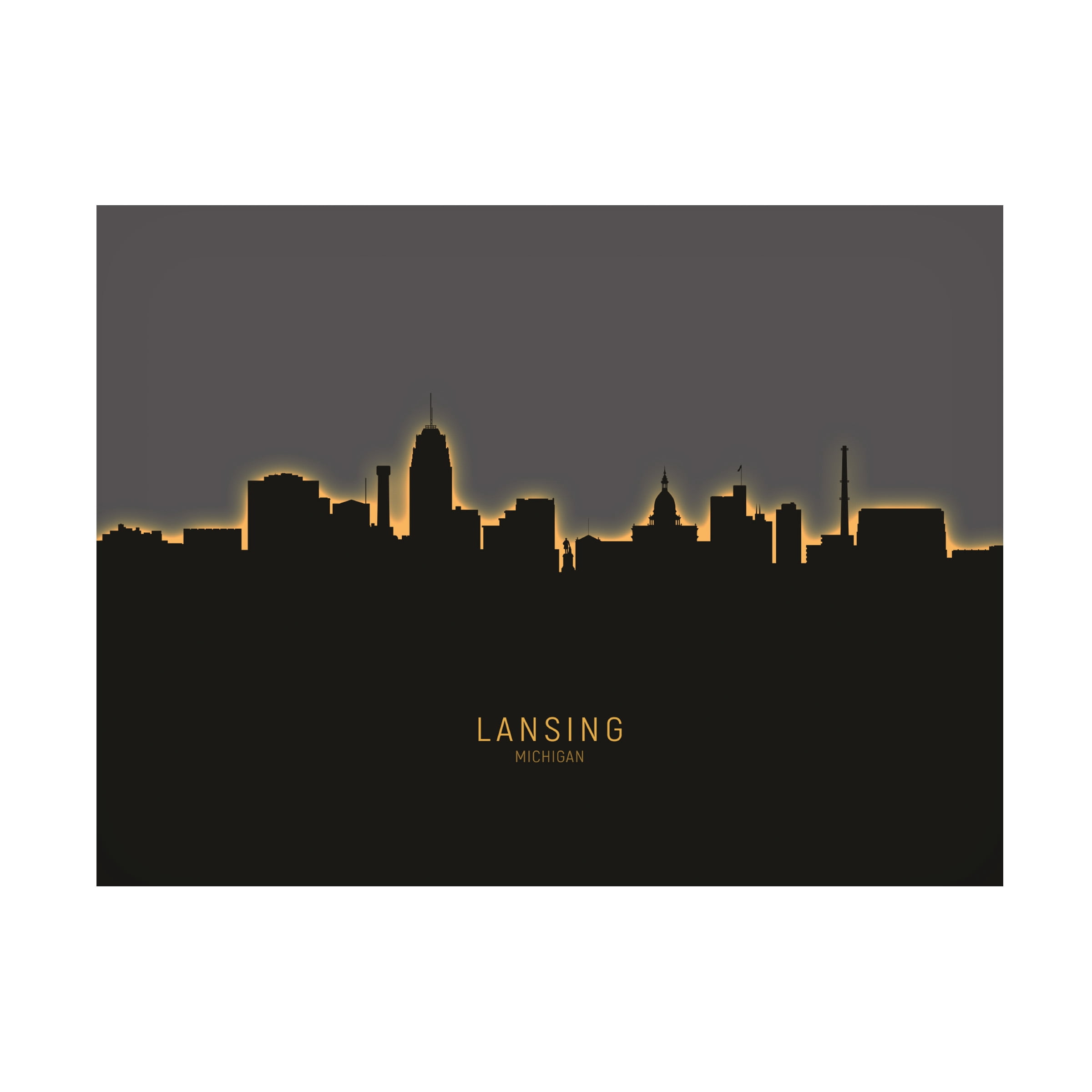 Michael Tompsett 'Lansing Michigan Skyline Glow II' Canvas Art
