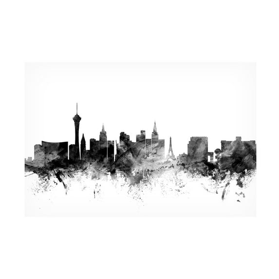 Trademark Fine Art Michael Tompsett Las Vegas Nevada Skyline B&W Canvas Wall Art - 30x47