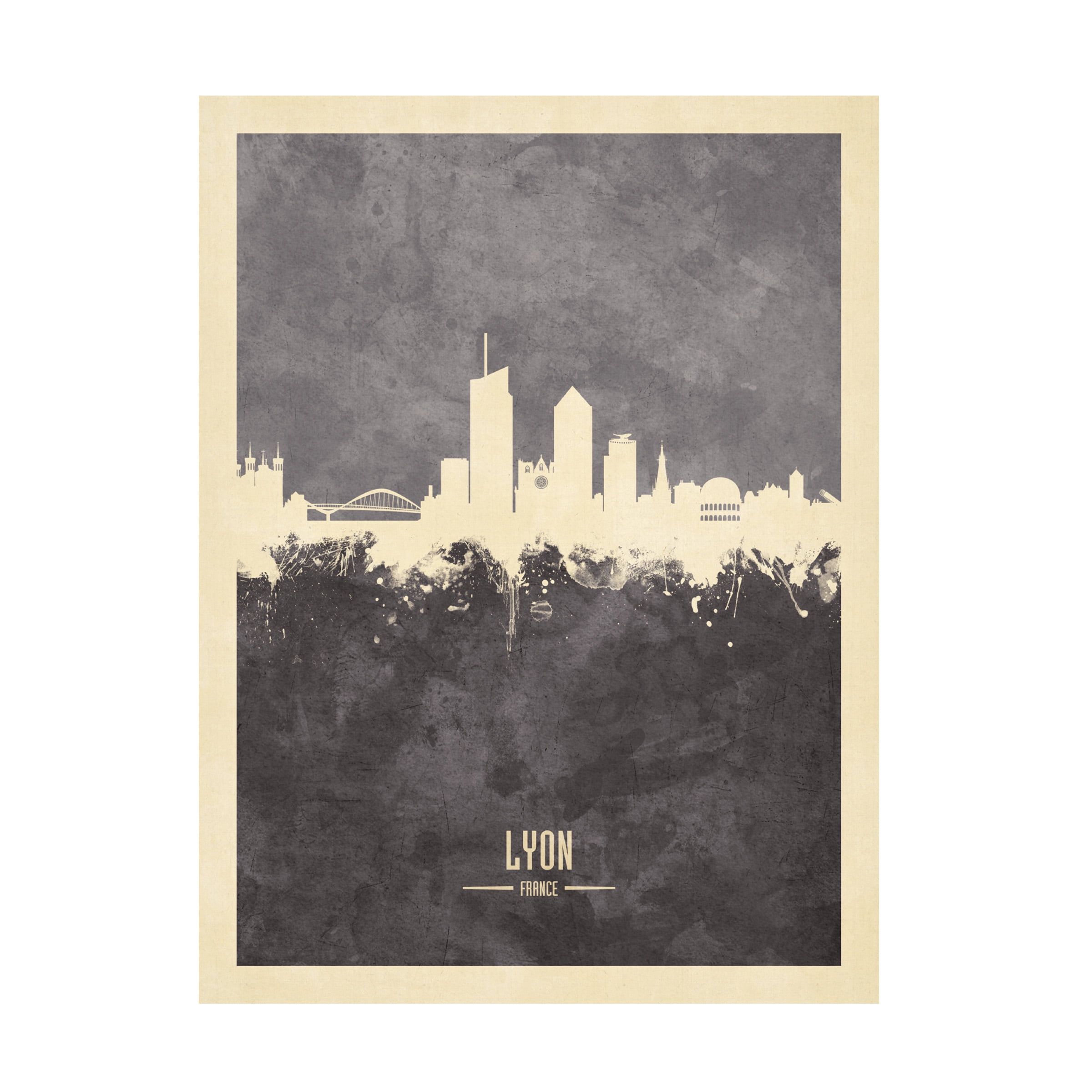 Michael Tompsett 'Lyon France Skyline Gray' Canvas Art