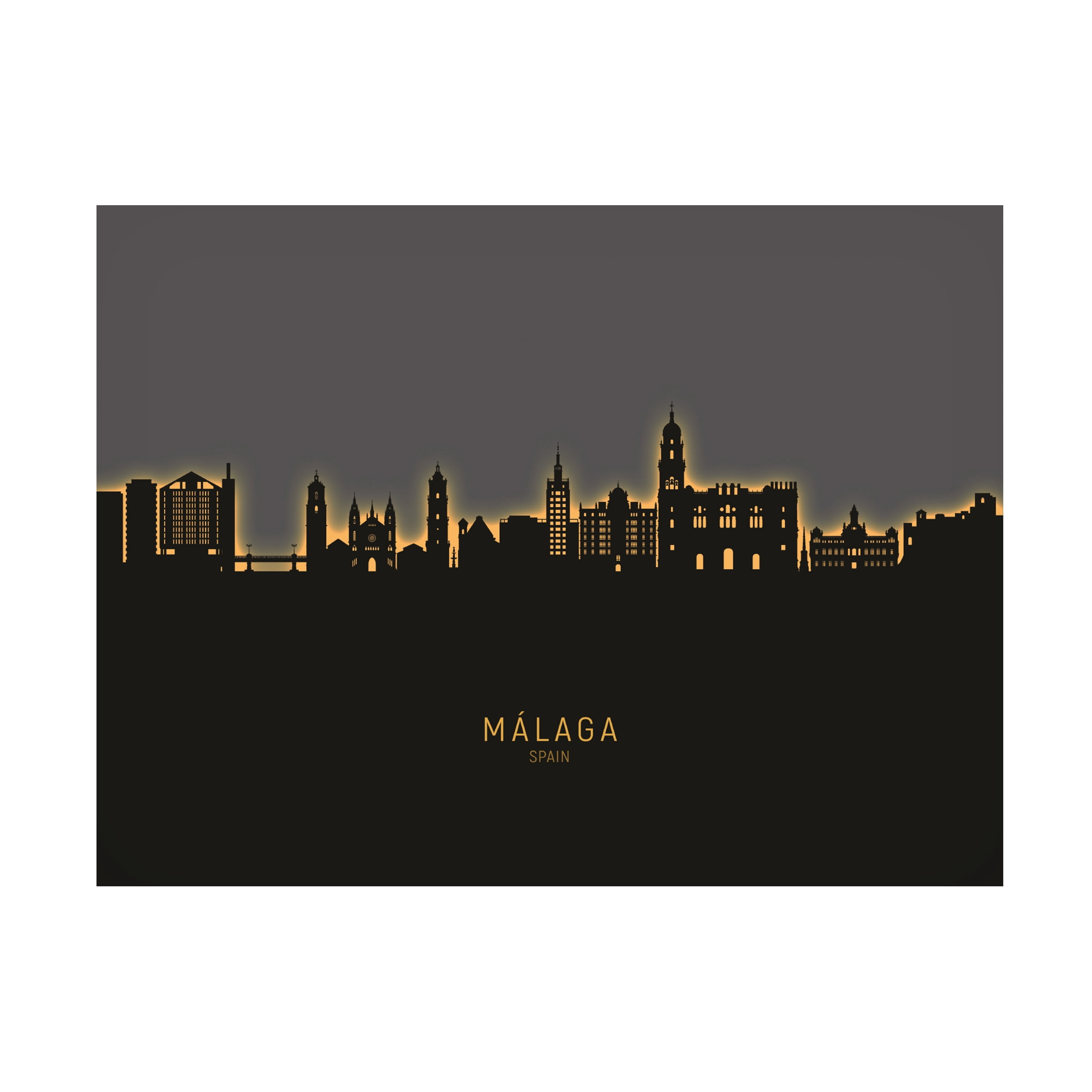 Michael Tompsett 'Malaga Spain Skyline Glow II' Canvas Art