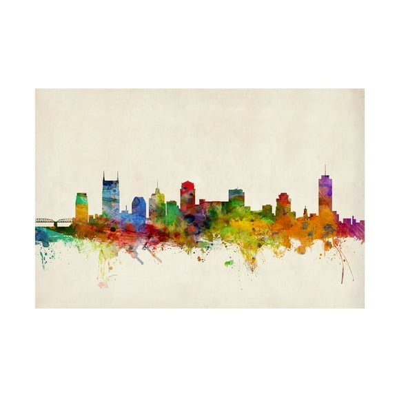 Trademark Fine Art Michael Tompsett Nashville Watercolor Skyline Canvas Wall Art - 22x32