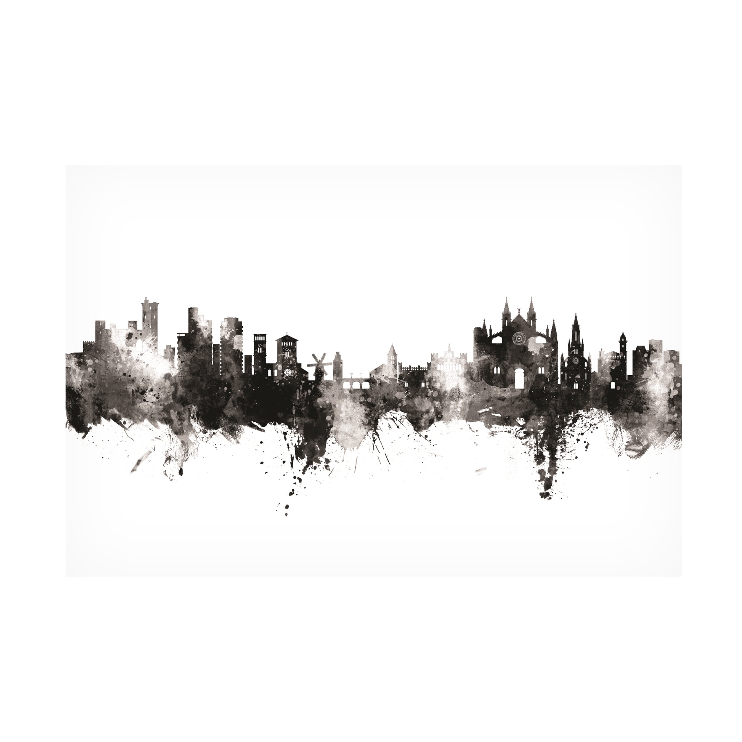 Michael Tompsett 'Palma de Mallorca Spain Skyline BW' Canvas Art