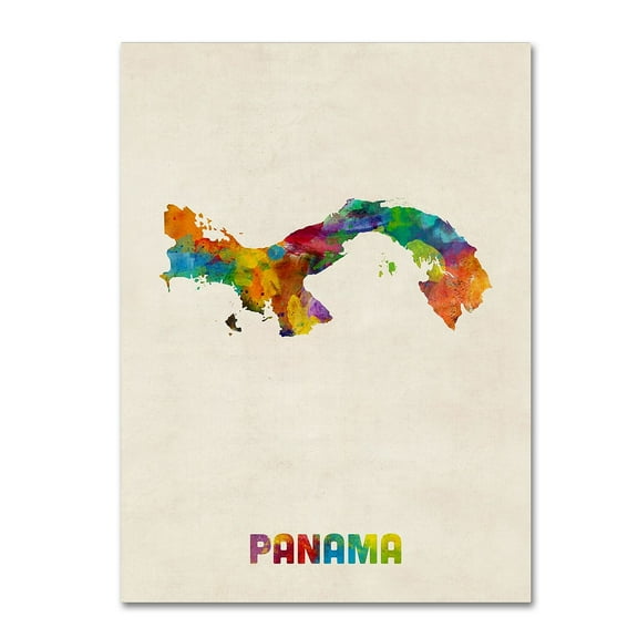 Trademark Fine Art Michael Tompsett Panama Watercolor Map Canvas Wall Art - 14x19