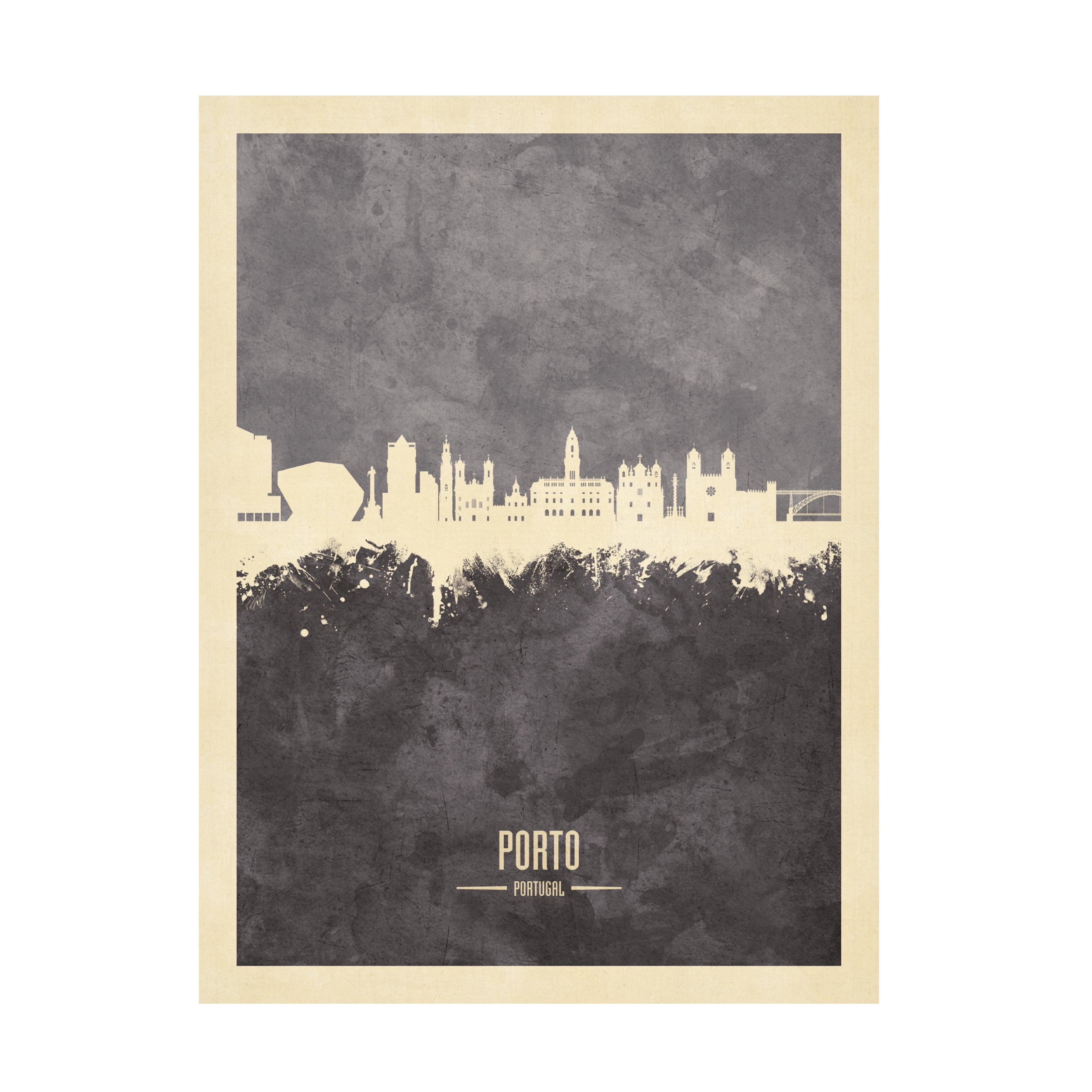 Michael Tompsett 'Porto Portugal Skyline Gray' Canvas Art