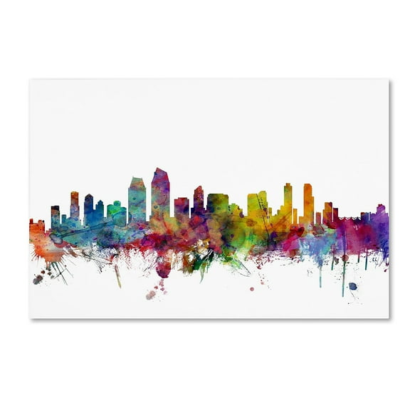 Trademark Fine Art Michael Tompsett San Diego California Skyline Canvas Wall Art - 22x32
