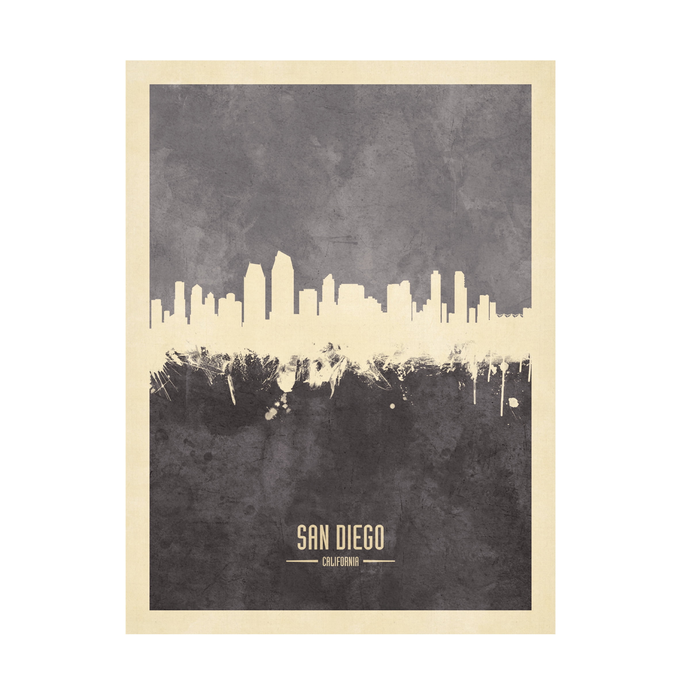 Michael Tompsett 'San Diego California Skyline Gray' Canvas Art