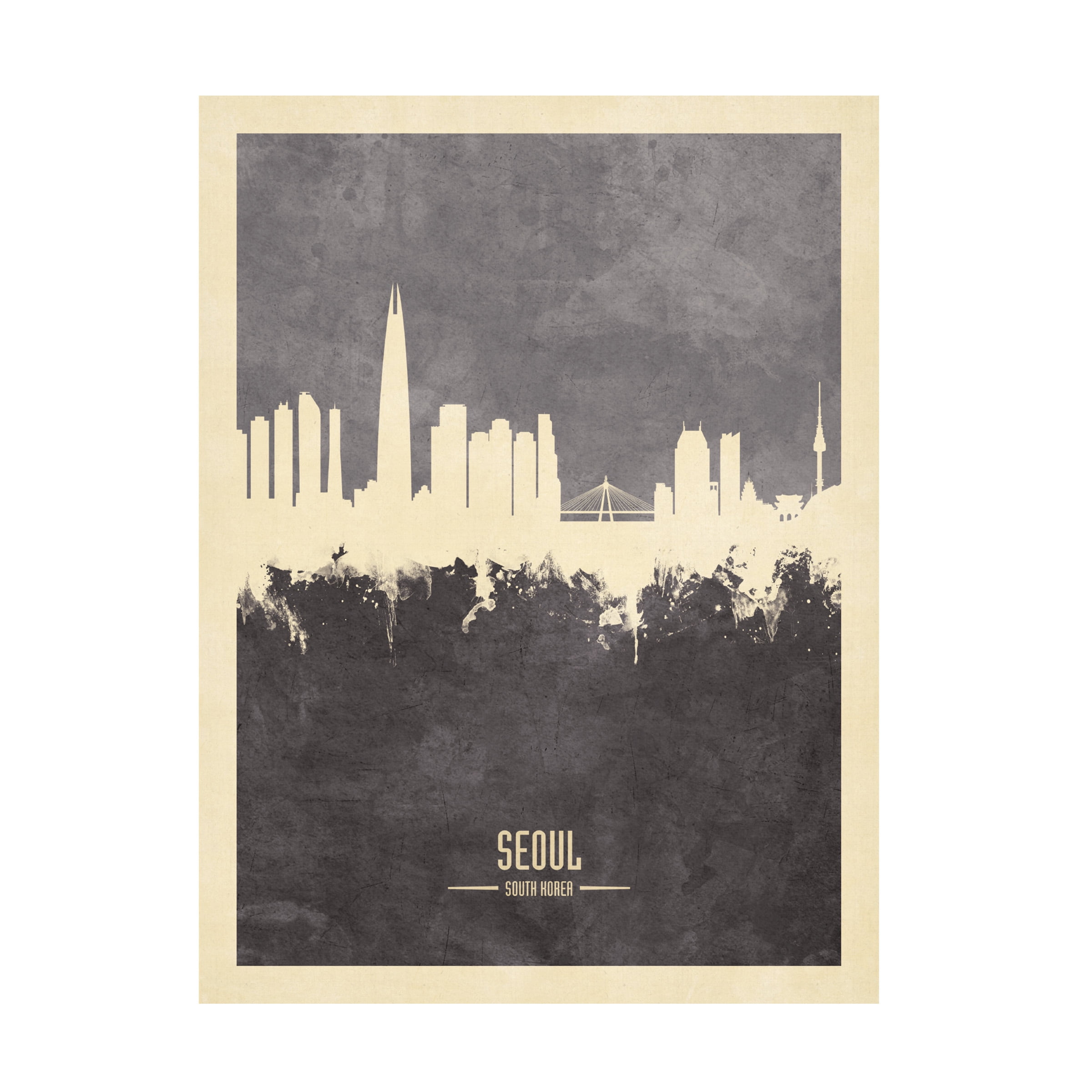 Michael Tompsett 'Seoul Skyline South Korea Gray' Canvas Art