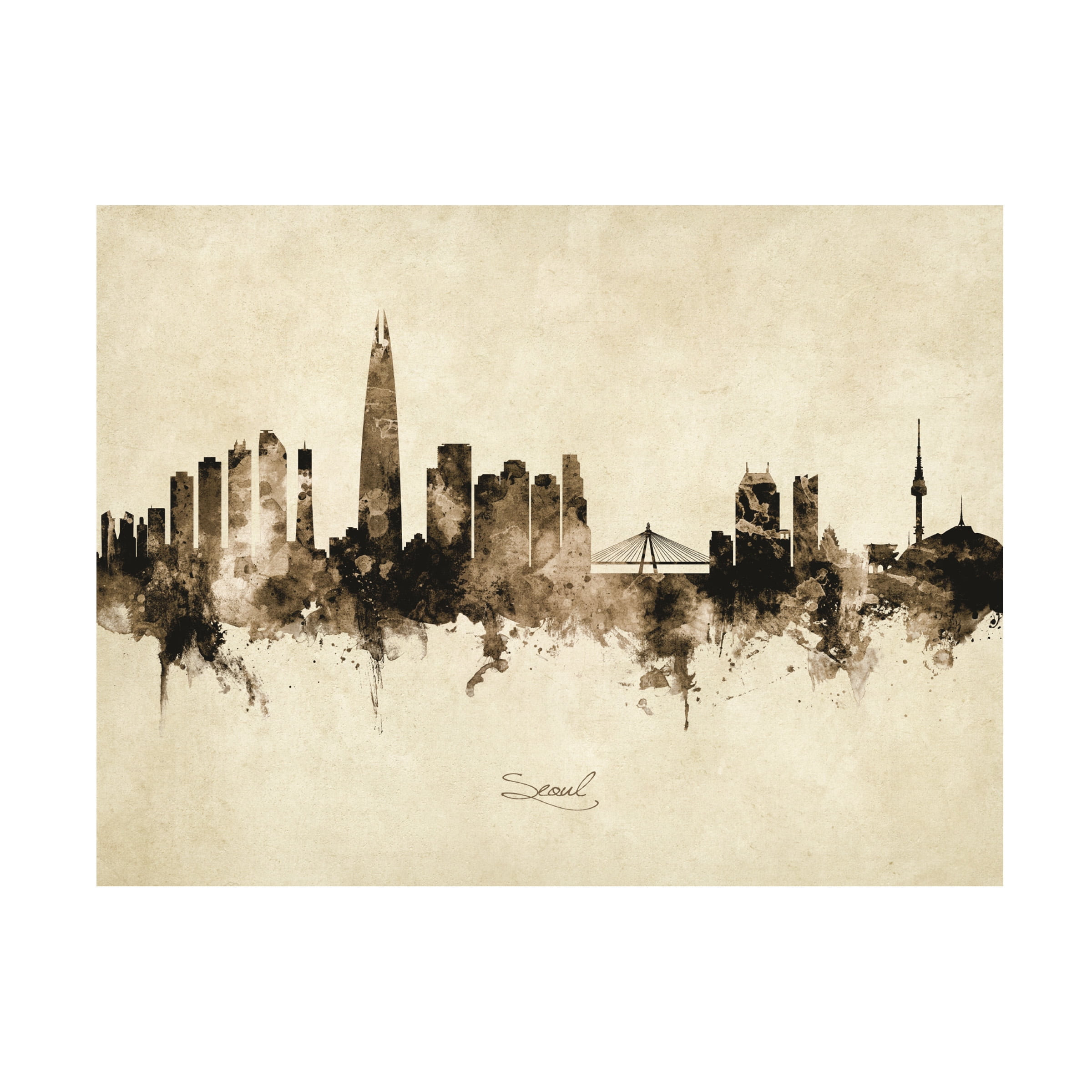 Michael Tompsett 'Seoul Skyline South Korea Vintage' Canvas Art