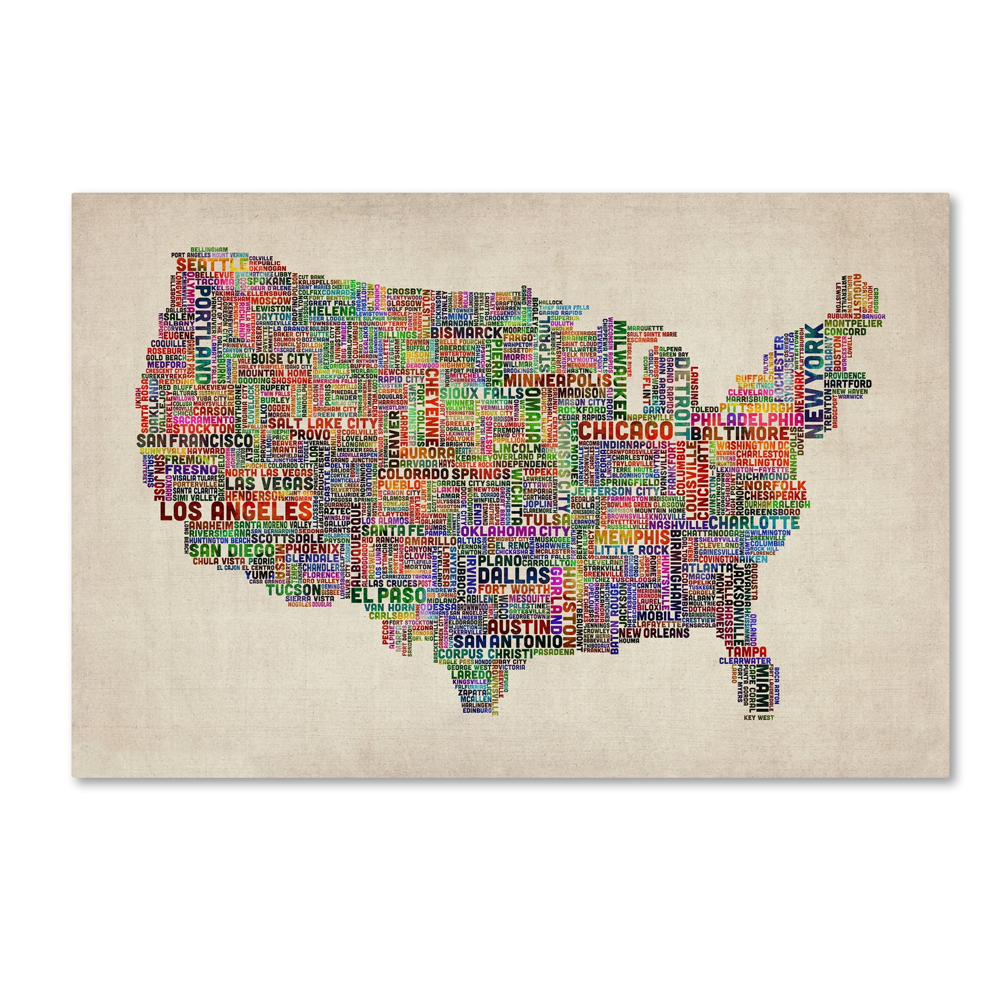 Michael Tompsett 'US Cities Text Map VI' Canvas Art