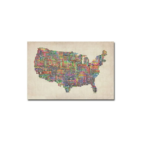 Michael Tompsett 'US Cities Text Map VI' Canvas Art
