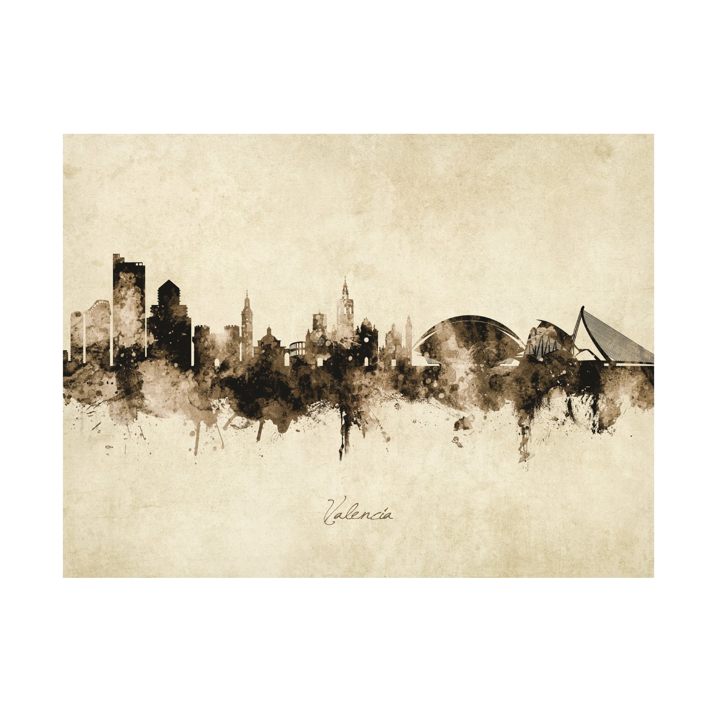 Michael Tompsett 'Valencia Spain Skyline Vintage' Canvas Art