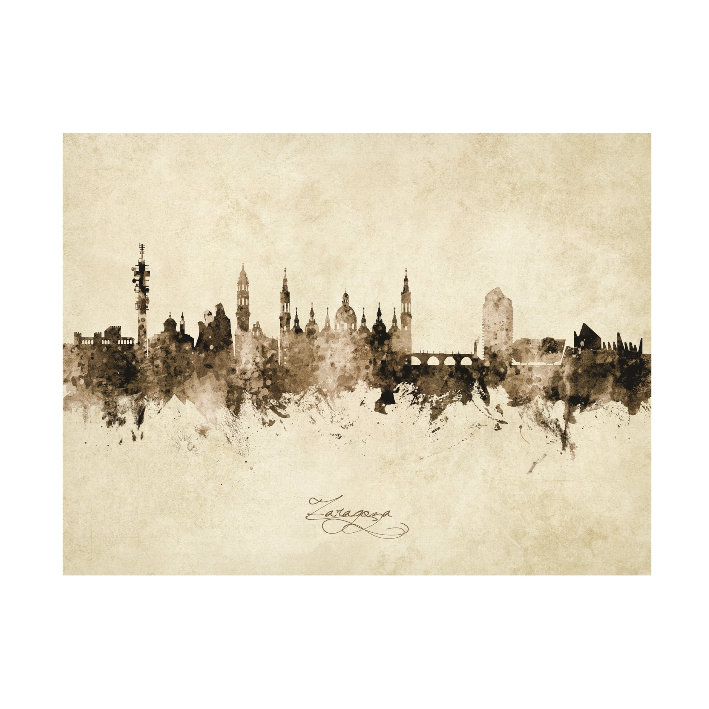 Michael Tompsett 'Zaragoza Spain Skyline Vintage' Canvas Art