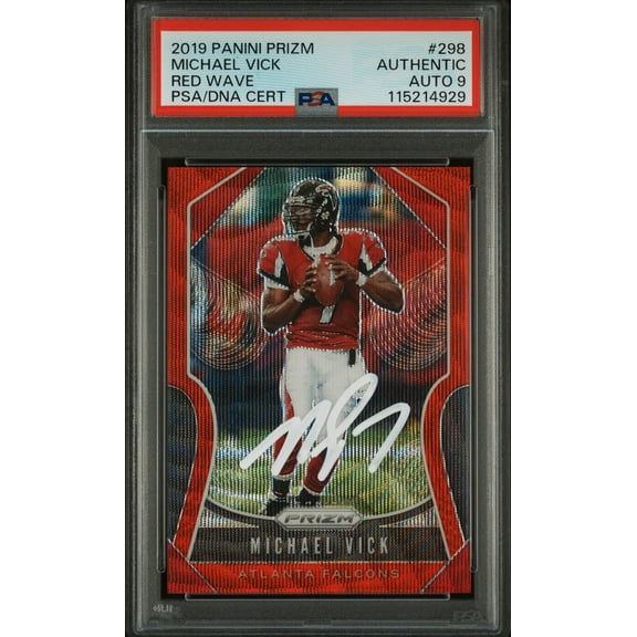 Michael Vick 2019 Panini Prizm Red Wave Signed Football Card #298 Auto Graded PSA 9 67/149 Cert # 115214929