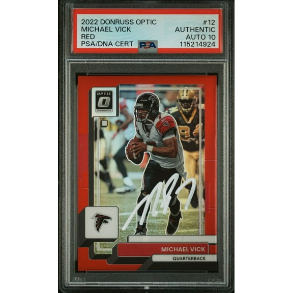 Michael Vick 2022 Panini Donruss Optic Red Signed Football Card #12 Auto Graded PSA 10 19/99 Cert # 115214924