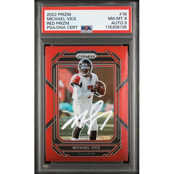 Michael Vick 2022 Panini Prizm Red Signed Football Card #18 Graded PSA 8 Auto 9