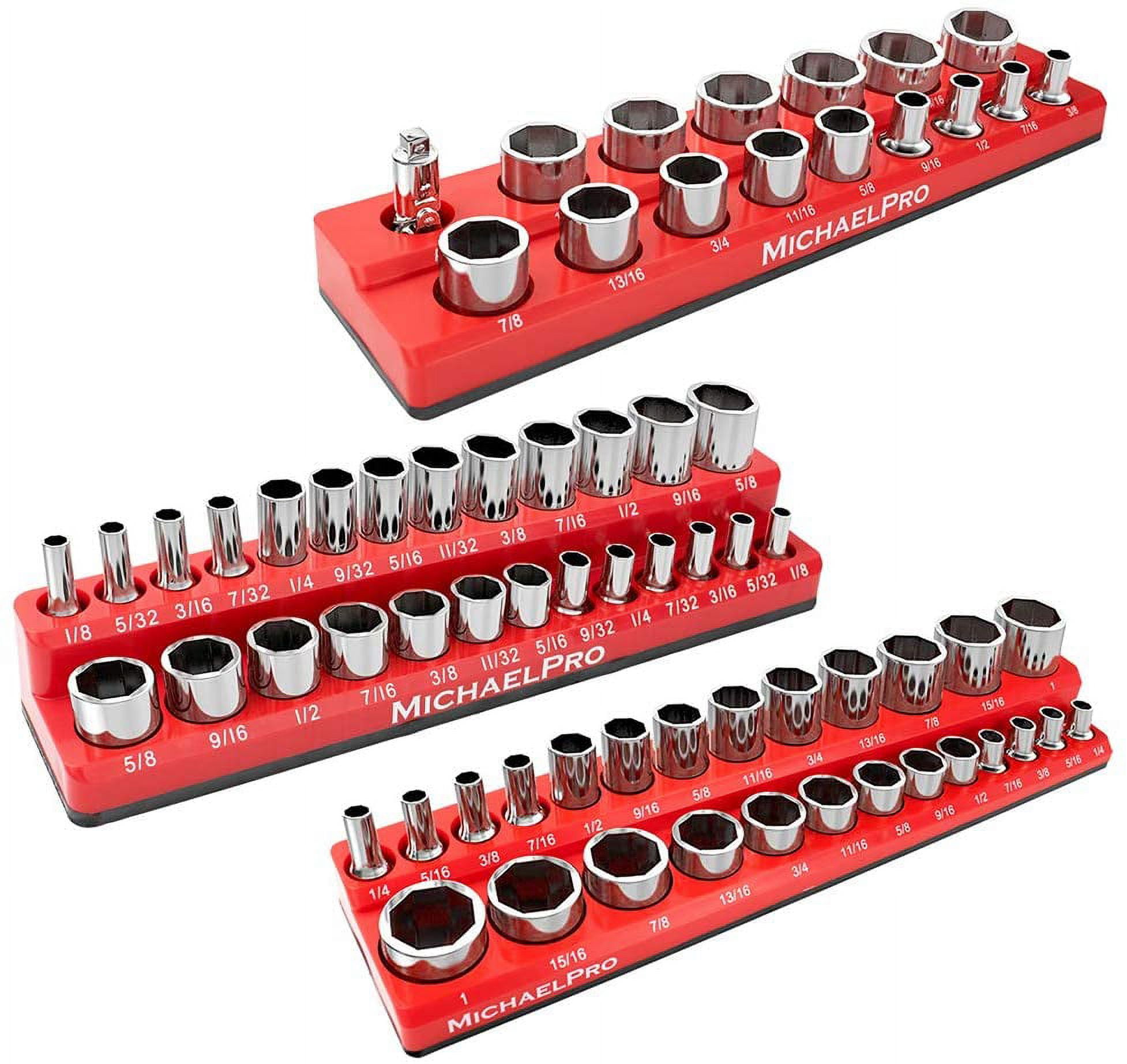 MichaelPro MP014003 3-Pc Magnetic Socket Organizer - 1/4, 3/8 & 1/2 ...