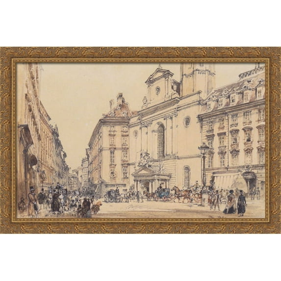 Michaelerplatz and carbon market in Vienna 40x28 Large Gold Ornate Wood Framed Canvas Art by Rudolf von Alt