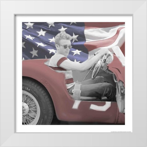Michaels, Jerry 12x12 White Modern Wood Framed Museum Art Print Titled - James Dean Flag W Border
