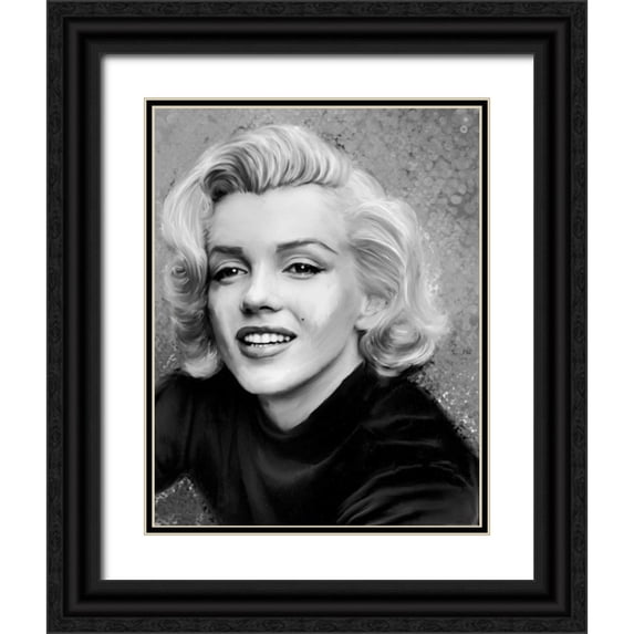 Michaels, Jerry 15x18 Black Ornate Wood Framed with Double Matting Museum Art Print Titled - Smile In Gray Sparkle