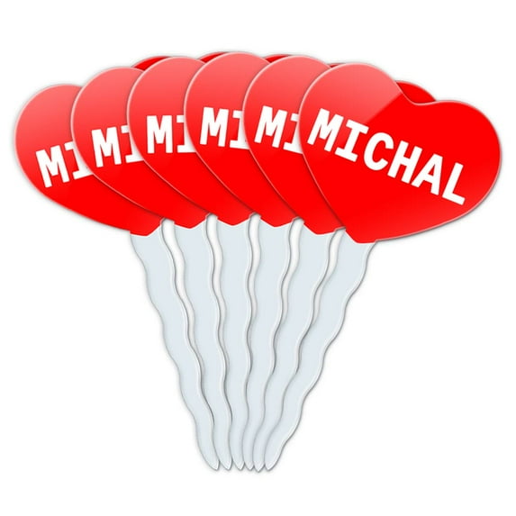 Michal Heart Love Cupcake Picks Toppers - Set of 6