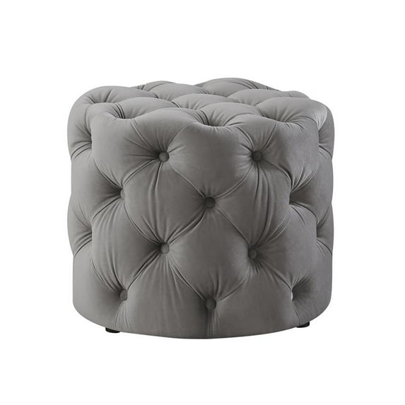 Posh Living Michalina Modern Velvet Round Ottoman in Gray