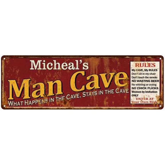 Micheal's Man Cave Rules Red Sign Gift 6x18 206180004422