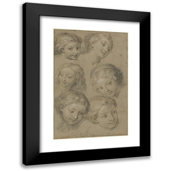 Michel Corneille the Elder 13x18 Black Modern Framed Museum Art Print Titled - Studies of Women's Heads (1680S or 1690s)
