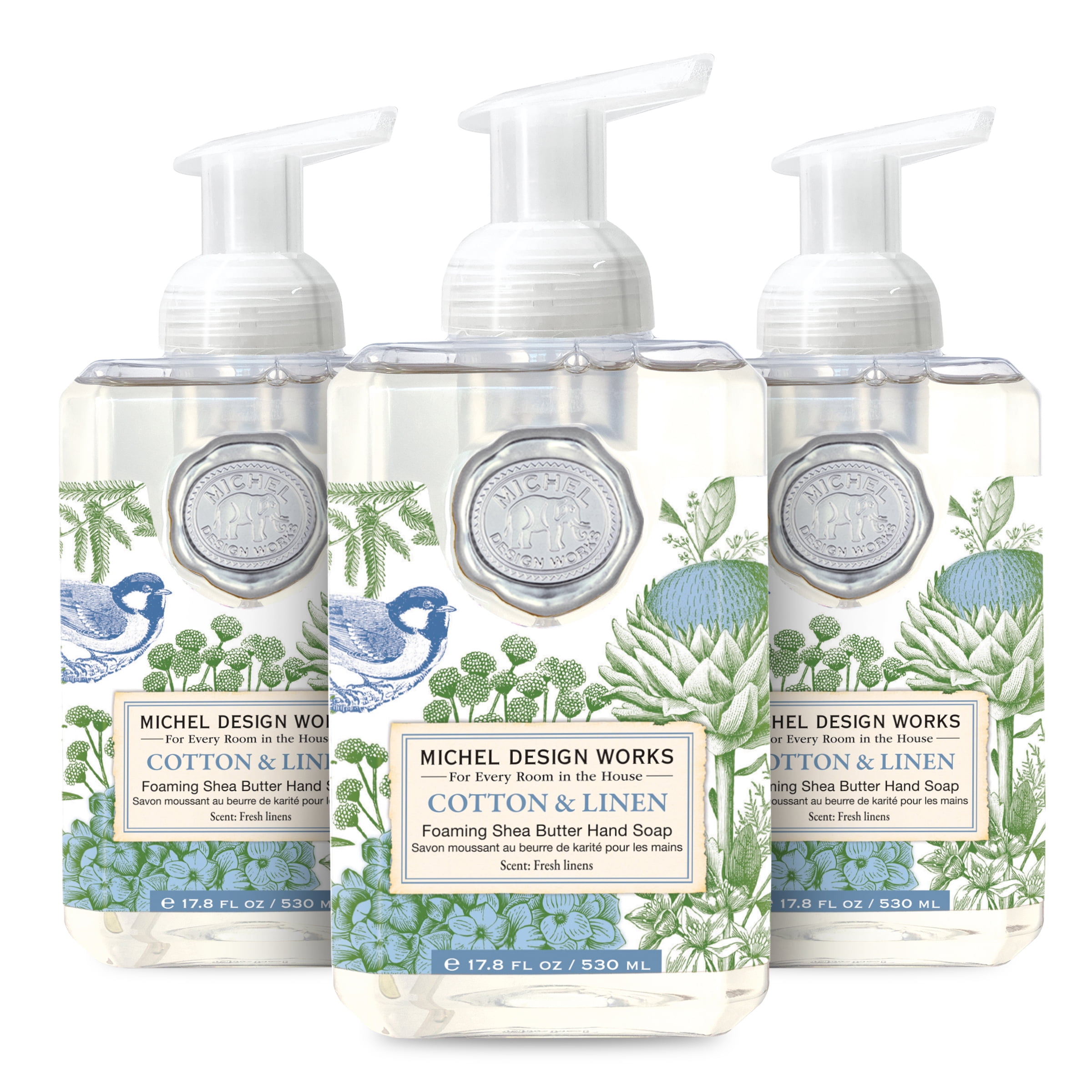 Michel Design Works Foaming Hand Soap, Cotton & Linen, 3-Pack, Foaming Hand Soap