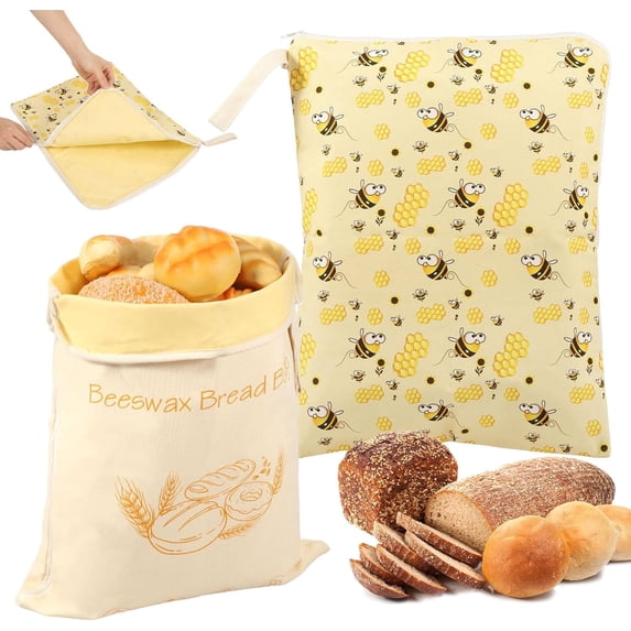 Michel Dupont Beeswax Bread Bags, 2 Pack XL Reusable Cotton Bags for Homemade Sourdough and Artisan Bread Storage