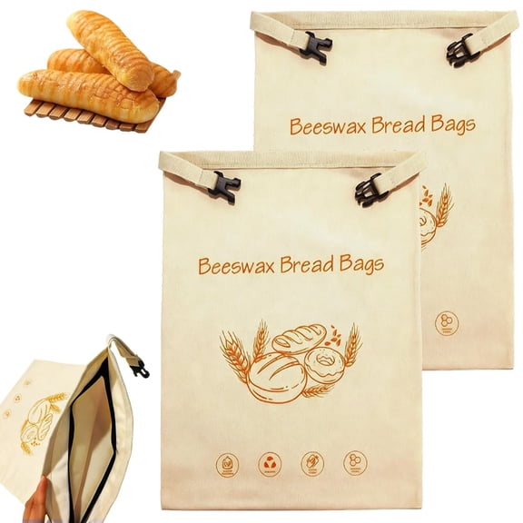 Michel Dupont Beeswax Bread Bags, XL Reusable Cotton Bread Storage Bags with Wax Lining, Wide Zipper Sourdough Bread Keeper for Freshness and Kitchen Storage