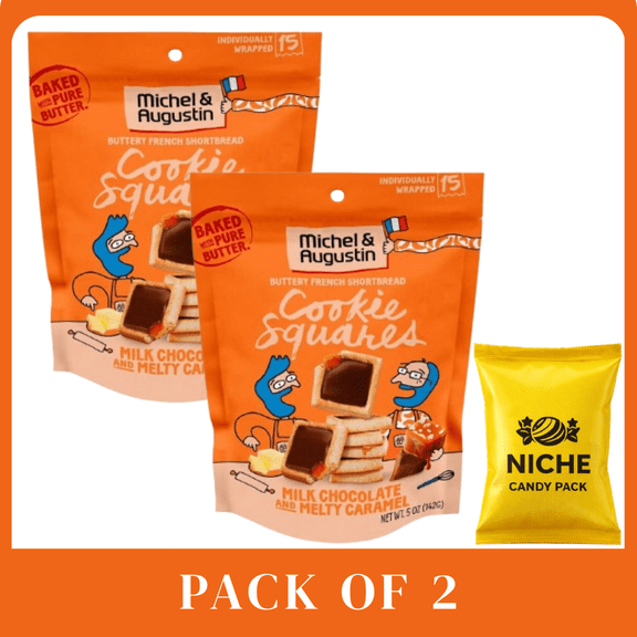 Michel et Augustin Shortbread Milk Chocolate Caramel Cookie Squares Bag - 5oz/15ct-3 pack-with candy pack