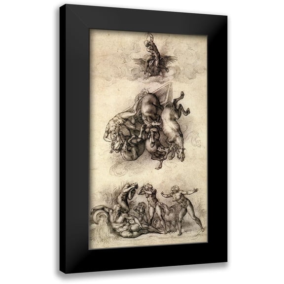 Michelangelo 10x14 Black Modern Framed Museum Art Print Titled - The Fall Of Phaeton-4