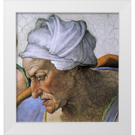 Michelangelo 12x13 White Modern Wood Framed Museum Art Print Titled - The Cumean Sibyl (detail)