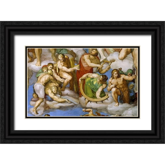 Michelangelo 14x10 Black Ornate Wood Framed with Double Matting Museum Art Print Titled - Detail From The Last Judgement 15