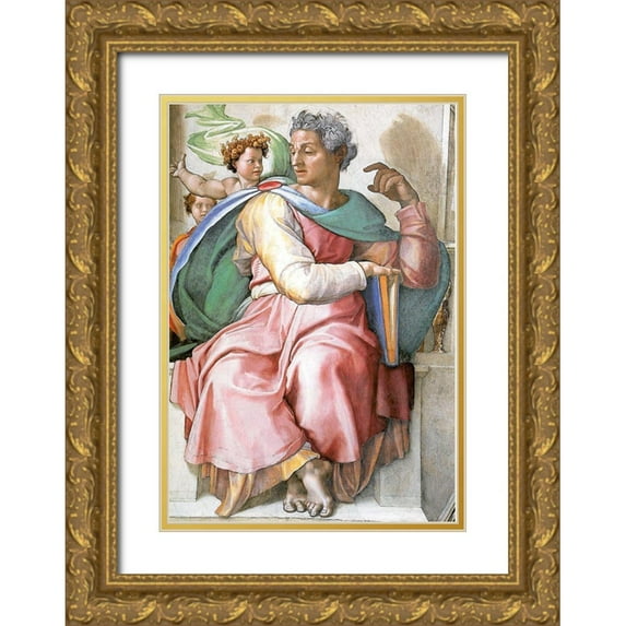 Michelangelo 14x18 Gold Ornate Wood Framed with Double Matting Museum Art Print Titled - Isaiah