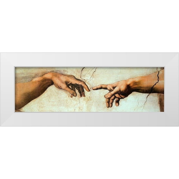 Michelangelo 14x7 White Modern Wood Framed Museum Art Print Titled - Creation Of Adam (Detail 2)