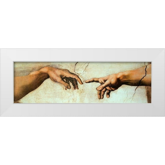 Michelangelo 14x7 White Modern Wood Framed Museum Art Print Titled - Creation Of Adam (Detail 2)