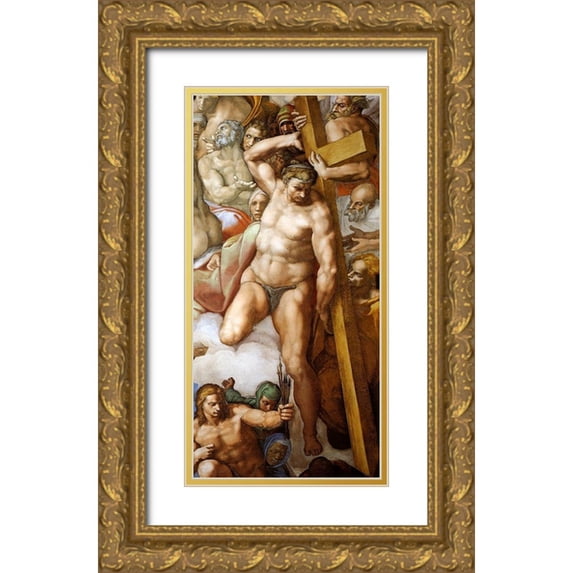 Michelangelo 18x32 Gold Ornate Wood Framed with Double Matting Museum Art Print Titled - Detail From The Last Judgement 23