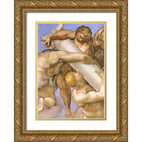 Michelangelo 24x32 Gold Ornate Wood Framed with Double Matting Museum Art Print Titled - Detail From The Last Judgement (1)
