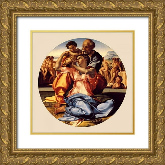 Michelangelo 26x26 Gold Ornate Wood Framed with Double Matting Museum Art Print Titled - Michelangela The Doni Tondo-3 copy